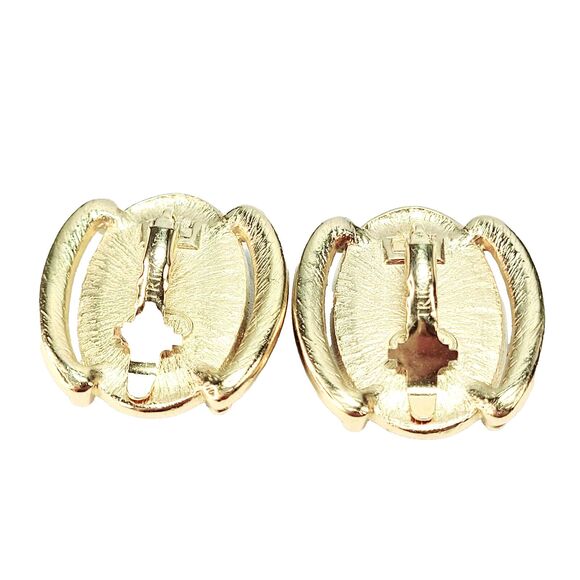 Trifari Blue Swirl Cabochon Clip On Earrings Gold tone trifarium 70s 80s Saltz? - Picture 5 of 9